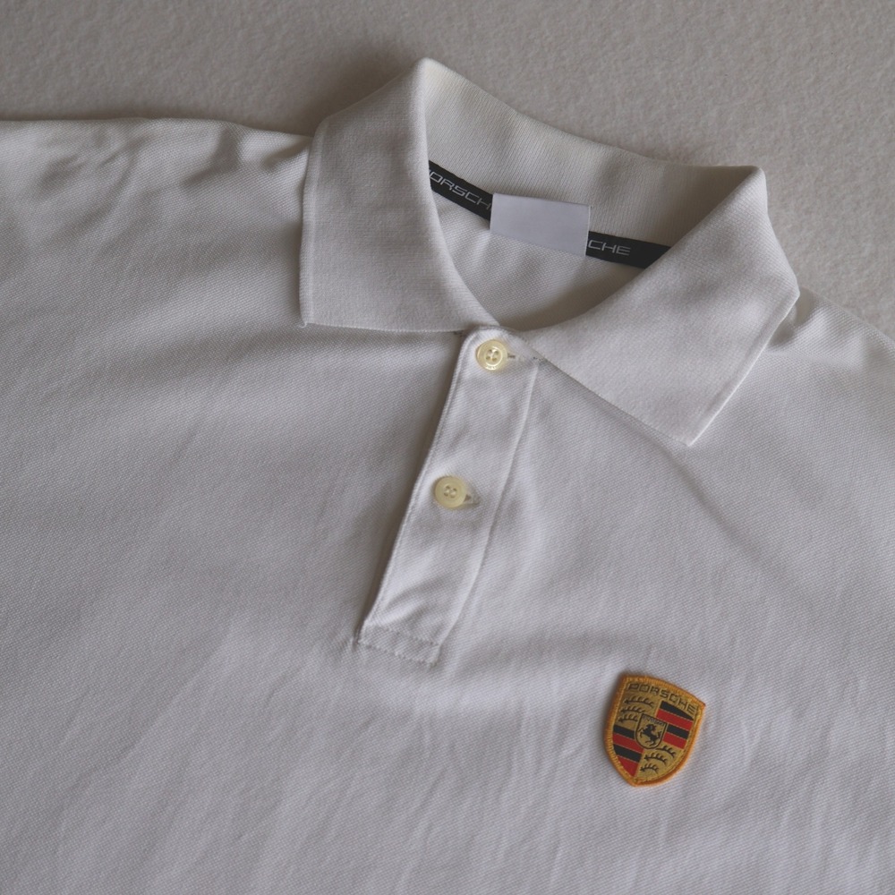 Porsche Design Driver's Selection Polo Shirt Mens XL White Cotton Knit Crest